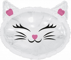 Шар (26''/66 см) Фигура, Кошечка, Белый, 1 шт. 