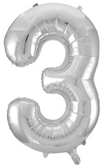 Шар (34"/86 см) Цифра 3, Серебро, 1 шт. в уп.
