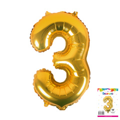 Шар (14"/36 см) Цифра 3, Золото, 1 шт. в уп.
