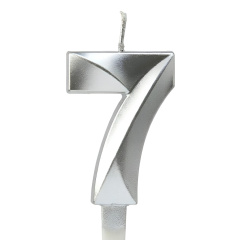 Свеча Цифра 7,  Грани, Серебро, 5 см, 1 шт.