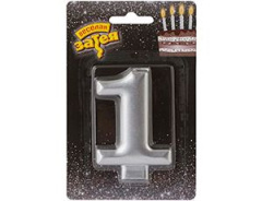 Свеча -цифра "1" Серебряная 8см/V