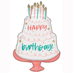 А Шар (28"/71 см) Фигура, Торт, Happy Birthday, 1 шт. в уп.